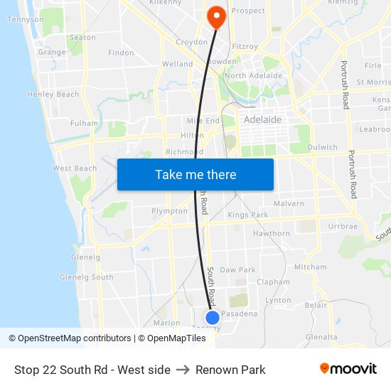 Stop 22 South Rd - West side to Renown Park map