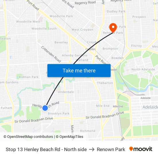 Stop 13 Henley Beach Rd - North side to Renown Park map