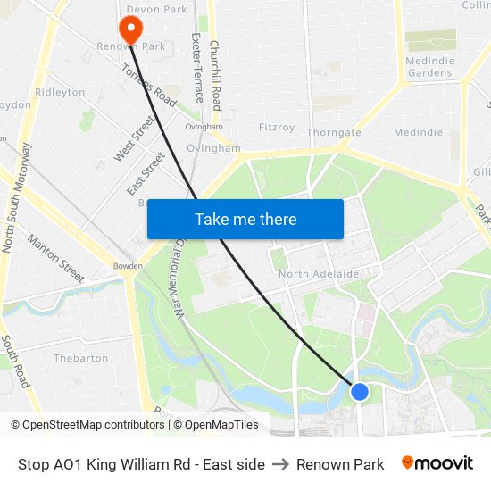 Stop AO1 King William Rd - East side to Renown Park map