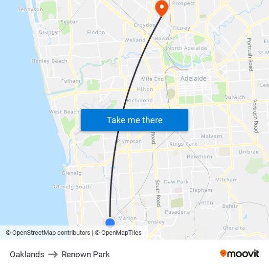 Oaklands to Renown Park map