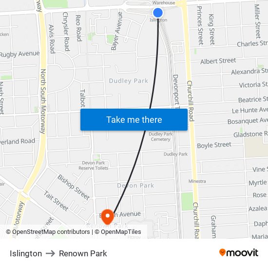 Islington to Renown Park map