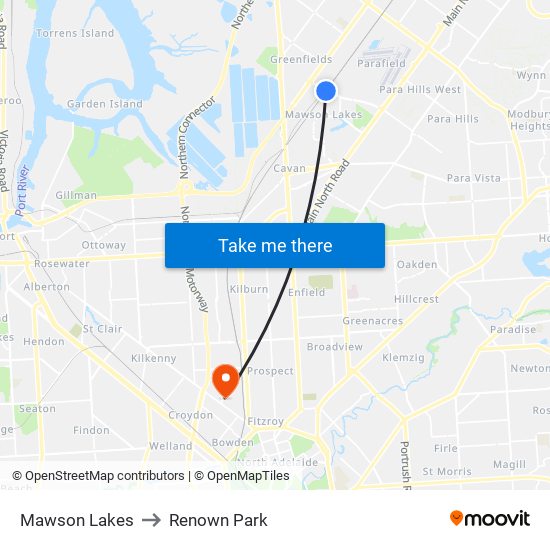 Mawson Lakes to Renown Park map