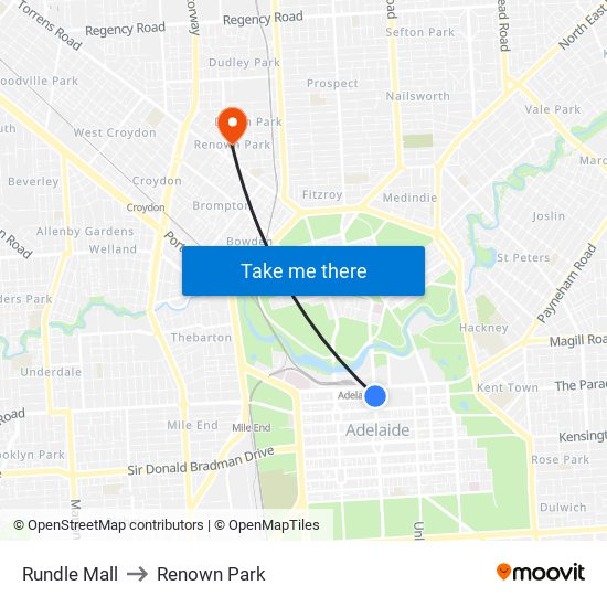 Rundle Mall to Renown Park map