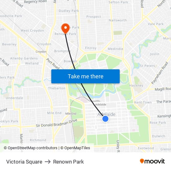 Victoria Square to Renown Park map