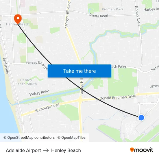 Adelaide Airport to Henley Beach map