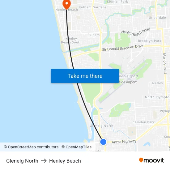 Glenelg North to Henley Beach map