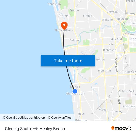 Glenelg South to Henley Beach map