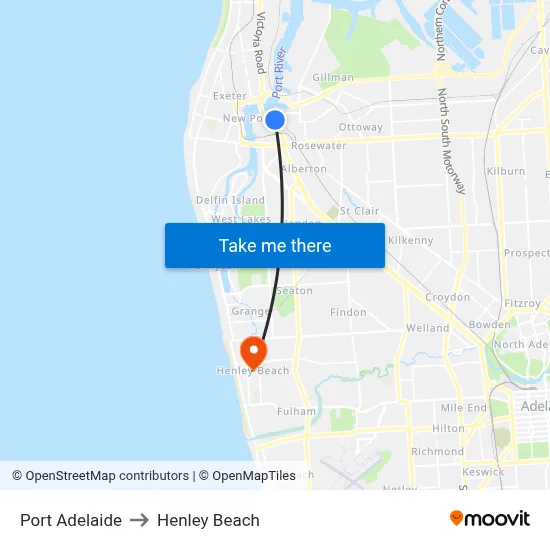 Port Adelaide to Henley Beach map
