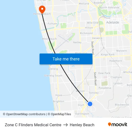 Zone C Flinders Medical Centre to Henley Beach map