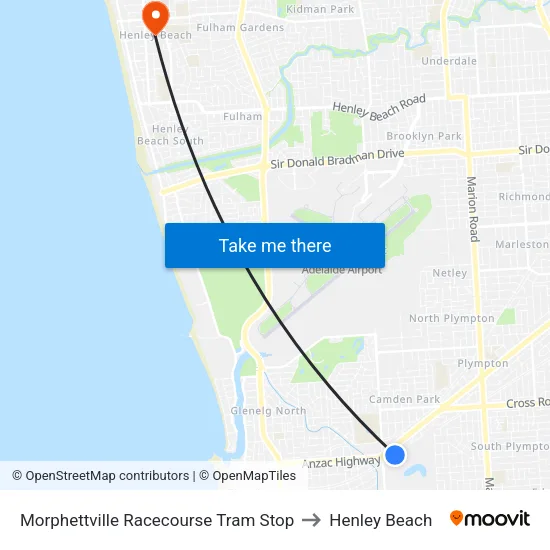 Morphettville Racecourse Tram Stop to Henley Beach map