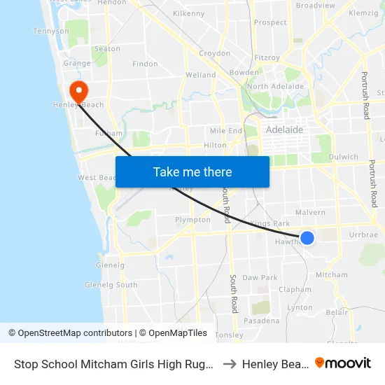 Stop School Mitcham Girls High Rugby St to Henley Beach map