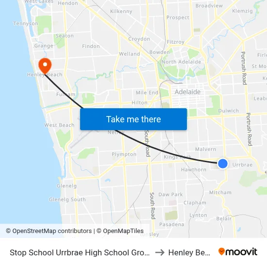 Stop School Urrbrae High School Grounds to Henley Beach map