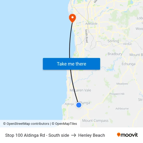 Stop 100 Aldinga Rd - South side to Henley Beach map