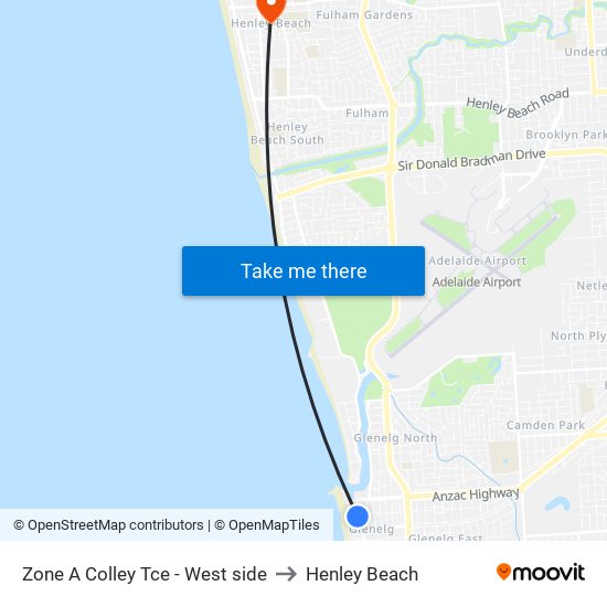 Zone A Glenelg Interchange - West side to Henley Beach map