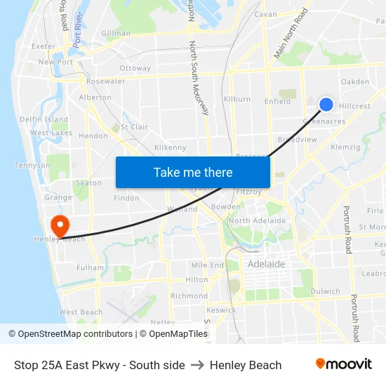 Stop 25A East Pkwy - South side to Henley Beach map