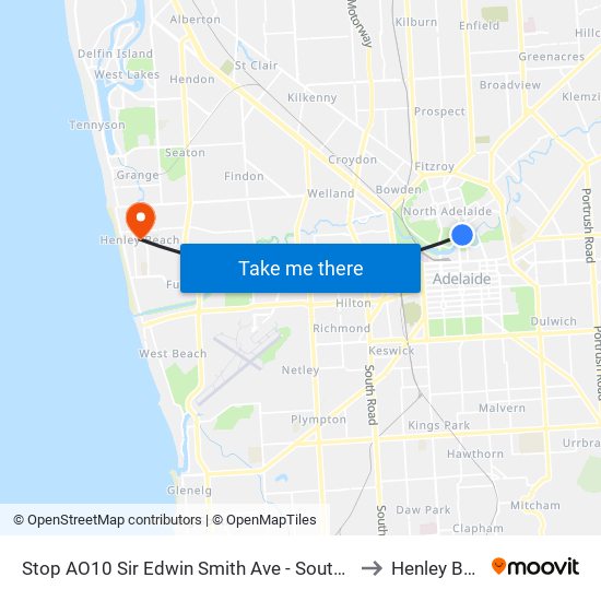 Stop AO10 Sir Edwin Smith Ave - South East side to Henley Beach map