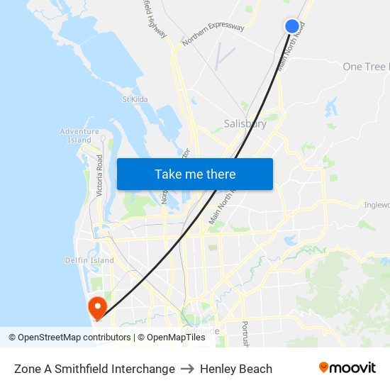 Zone A Smithfield Interchange to Henley Beach map