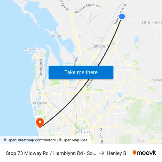 Stop 73 Midway Rd / Hamblynn Rd - South West side to Henley Beach map