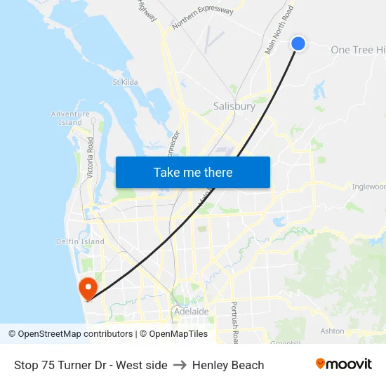 Stop 75 Turner Dr - West side to Henley Beach map