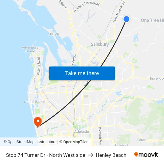 Stop 74 Turner Dr - North West side to Henley Beach map