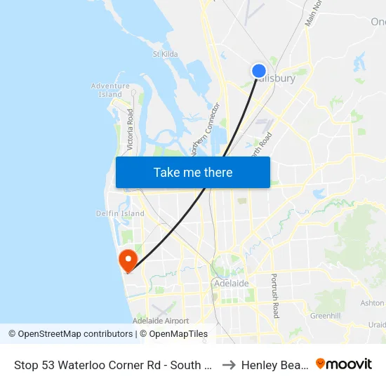 Stop 53 Waterloo Corner Rd - South side to Henley Beach map