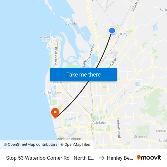 Stop 53 Waterloo Corner Rd - North East side to Henley Beach map