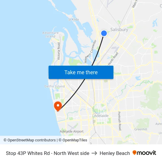 Stop 43P Whites Rd - North West side to Henley Beach map