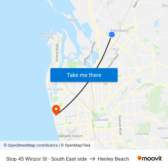 Stop 45 Winzor St - South East side to Henley Beach map