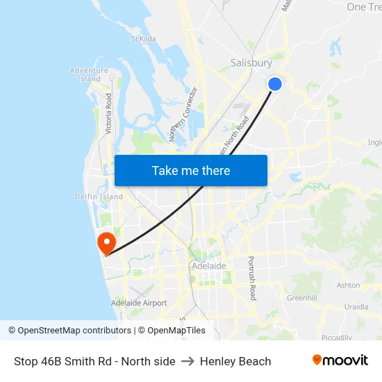 Stop 46B Smith Rd - North side to Henley Beach map