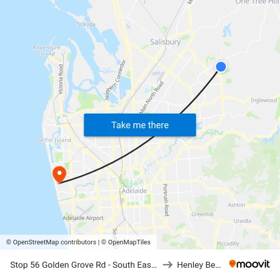 Stop 56 Golden Grove Rd - South East side to Henley Beach map