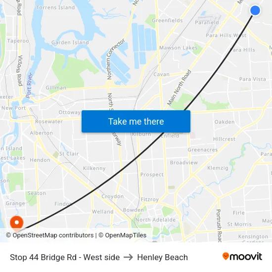 Stop 44 Bridge Rd - West side to Henley Beach map