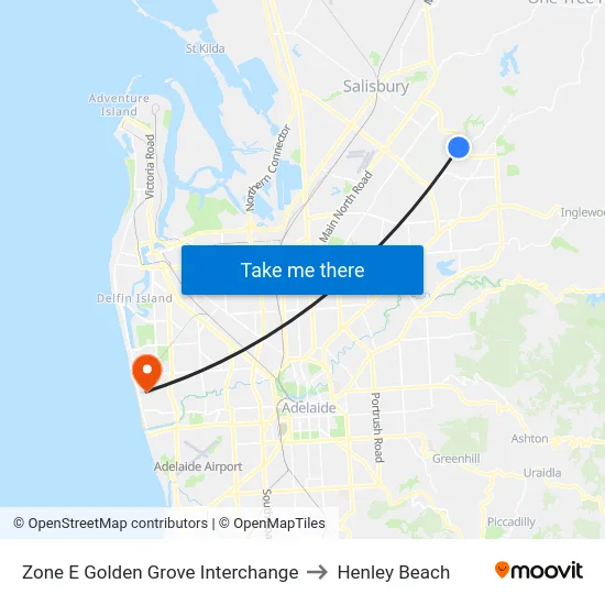 Zone E Golden Grove Interchange to Henley Beach map