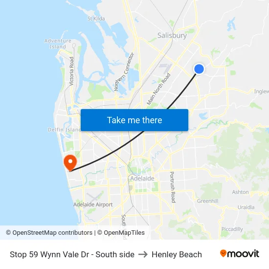 Stop 59 Wynn Vale Dr - South side to Henley Beach map