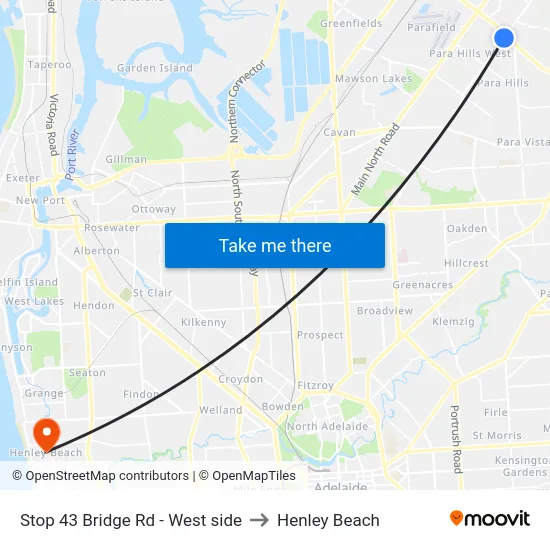 Stop 43 Bridge Rd - West side to Henley Beach map