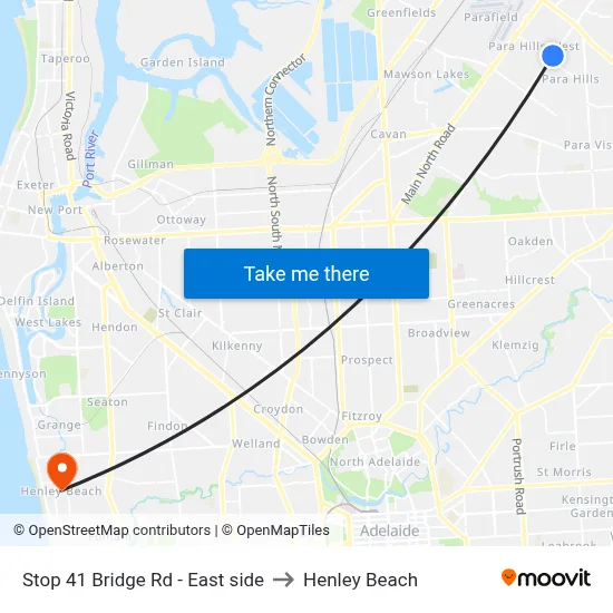 Stop 41 Bridge Rd - East side to Henley Beach map
