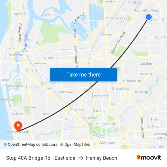 Stop 40A Bridge Rd - East side to Henley Beach map