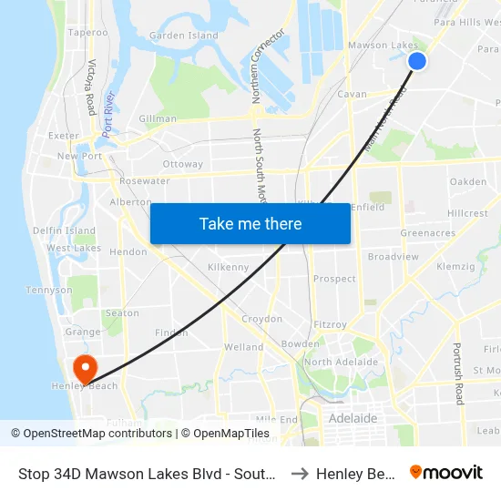 Stop 34D Mawson Lakes Blvd - South side to Henley Beach map