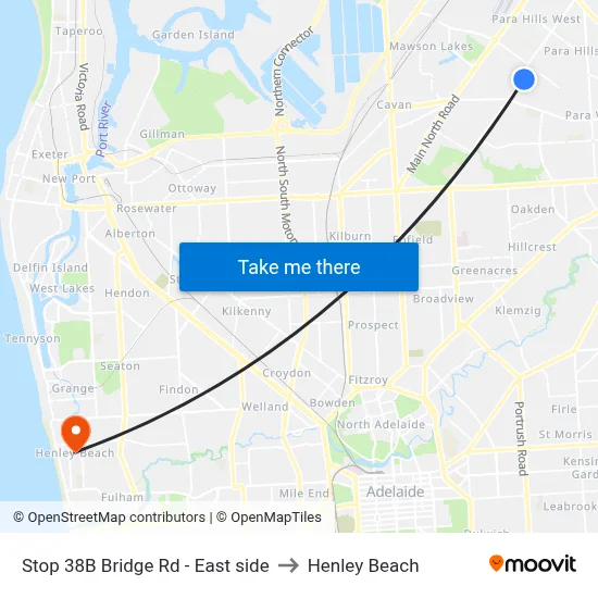 Stop 38B Bridge Rd - East side to Henley Beach map