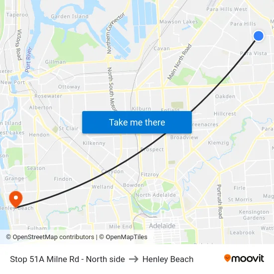 Stop 51A Milne Rd - North side to Henley Beach map