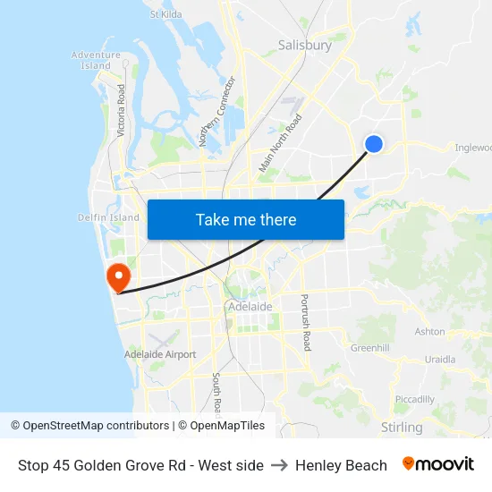 Stop 45 Golden Grove Rd - West side to Henley Beach map