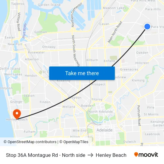 Stop 36A Montague Rd - North side to Henley Beach map