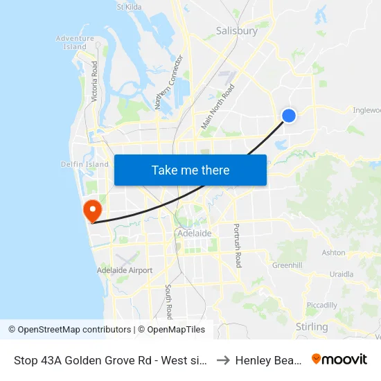 Stop 43A Golden Grove Rd - West side to Henley Beach map