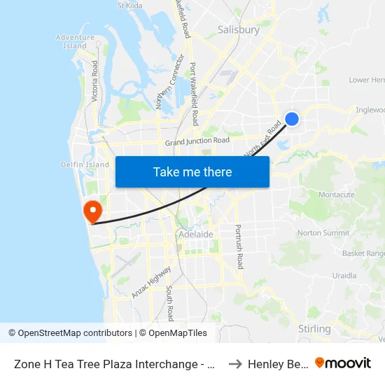 Zone H Tea Tree Plaza Interchange - West side to Henley Beach map