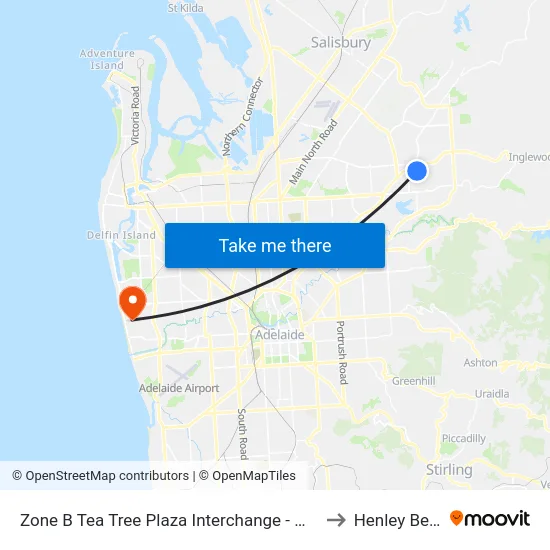 Zone B Tea Tree Plaza Interchange - West side to Henley Beach map