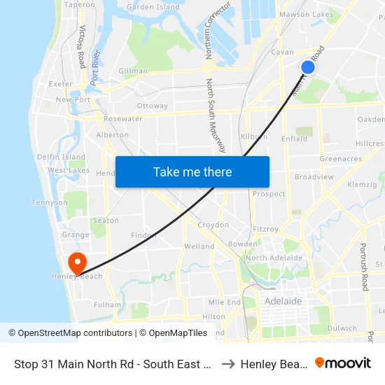 Stop 31 Main North Rd - South East side to Henley Beach map