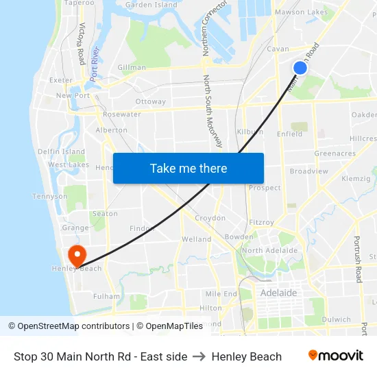Stop 30 Main North Rd - East side to Henley Beach map