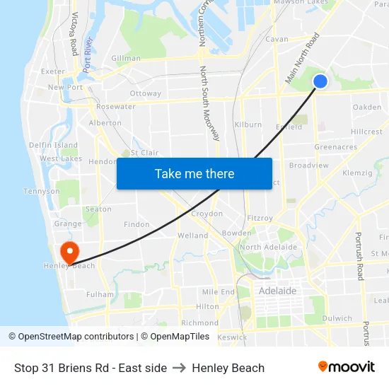 Stop 31 Briens Rd - East side to Henley Beach map