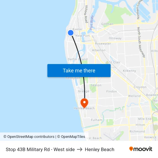 Stop 43B Military Rd - West side to Henley Beach map