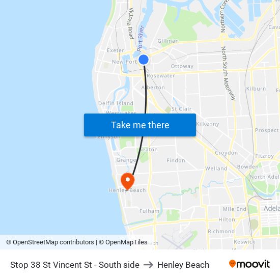 Stop 38 St Vincent St - South side to Henley Beach map