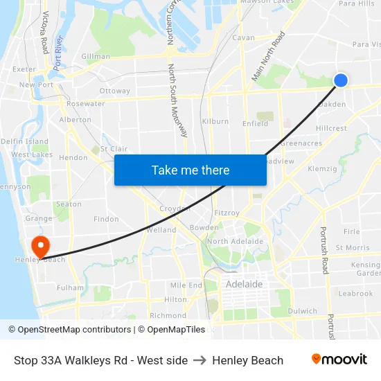 Stop 33A Walkleys Rd - West side to Henley Beach map